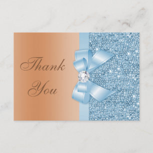 Tarjeta De Agradecimiento Faux Bow Sequins Blue Milk Chocolate Gracias