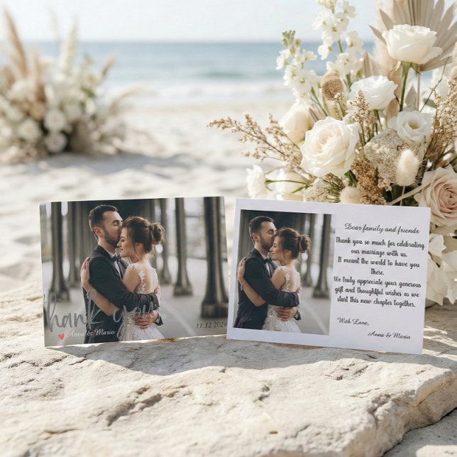 Tarjeta De Agradecimiento Faux Brush Script Photo Wedding (Subido por el creador)