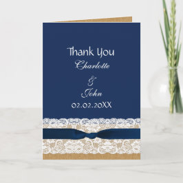 Tarjeta De Agradecimiento FAUX burlap lace, boda rústico Gracias