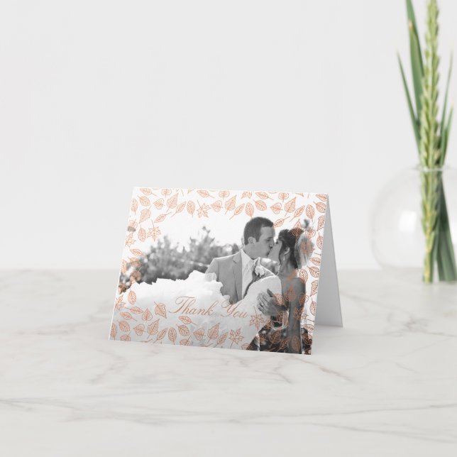 Tarjeta De Agradecimiento Faux Copper Autumaves Leaves Photo You Card (Anverso)