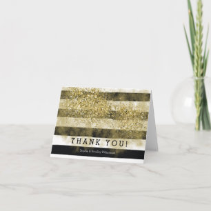 Tarjeta De Agradecimiento Faux de oro Stripes Purpurinas Gracias