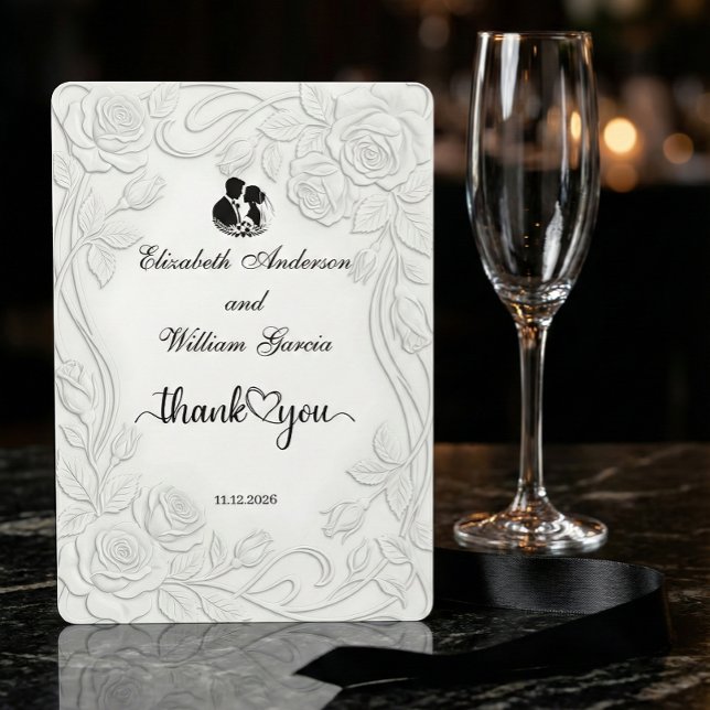 Tarjeta De Agradecimiento Faux Embossed Floral White 3D Sculpture Effect (Subido por el creador)