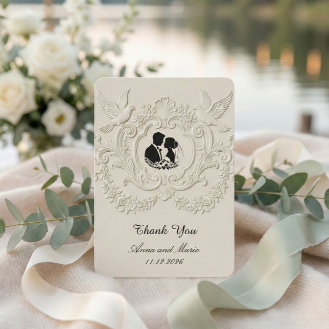 Tarjeta De Agradecimiento Faux Embossed Relief Cameo Silhouette Wedding (Subido por el creador)