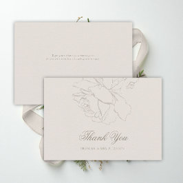 Tarjeta De Agradecimiento Faux Embossed Roses Ecru Classic Formal Wedding