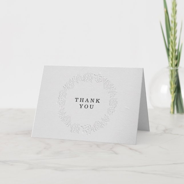 Tarjeta De Agradecimiento Faux Embossed White Roses Wedding  (Anverso)