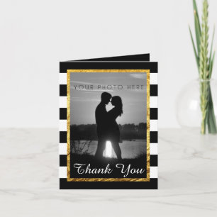 Tarjeta De Agradecimiento Faux Faux Gold Black White Gracias Foto