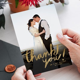 Tarjeta De Agradecimiento Faux Glitter Handwrite Photo Thank You Card