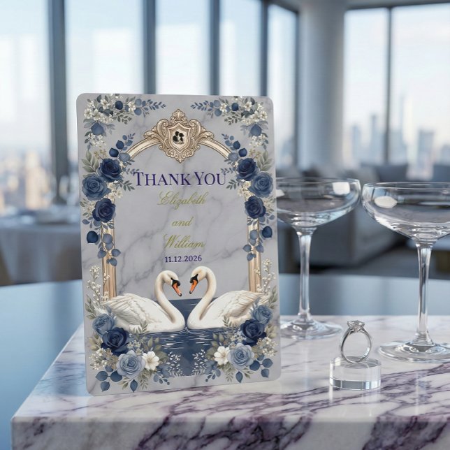 Tarjeta De Agradecimiento Faux Gold Arch Navy Blue Swan Marble Effect (Subido por el creador)