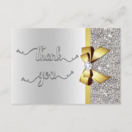 Tarjeta De Agradecimiento Faux Gold Bow Silver Sequins Gracias Boda