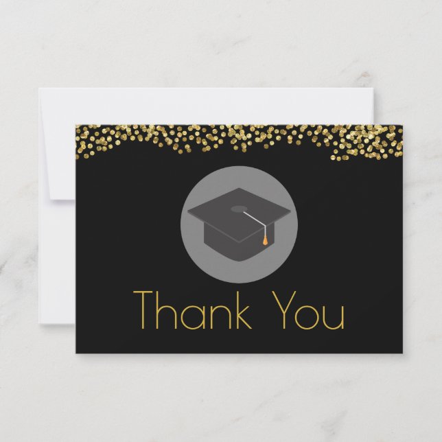 Tarjeta De Agradecimiento Faux Gold Confetti & Graduation Cap Gracias (Anverso)
