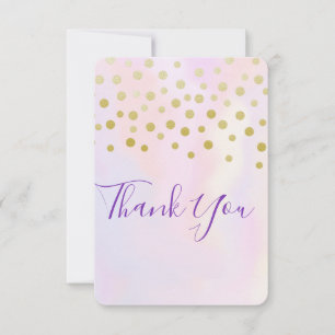 Tarjeta De Agradecimiento Faux Gold Confetti on Purple Watercolor Gracias