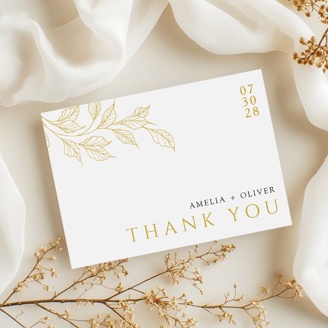 Tarjeta De Agradecimiento Faux Gold Modern Botanical Wedding (Subido por el creador)