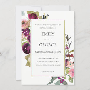 TARJETA DE AGRADECIMIENTO FAUX GOLD PINK BURGUNDY ROSA FLORAL WEDDING INVITE