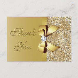 Tarjeta De Agradecimiento Faux Gold Sequins Bow Diamond Boda Gracias