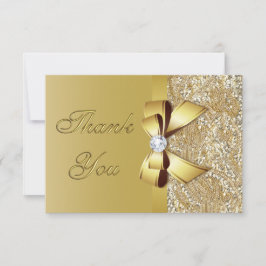 Tarjeta De Agradecimiento Faux Gold Sequins Bow Diamond Boda Gracias