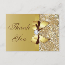 Tarjeta De Agradecimiento Faux Gold Sequins y Bow Boda Gracias