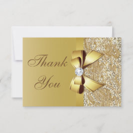 Tarjeta De Agradecimiento Faux Gold Sequins y Bow Boda Gracias