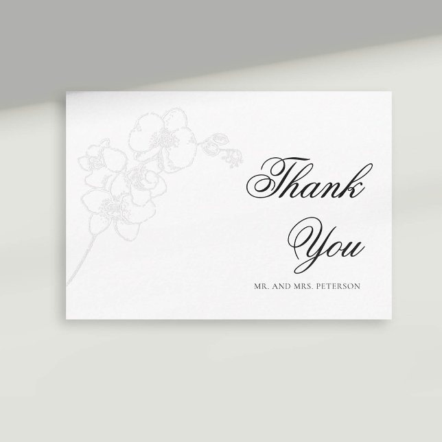 Tarjeta De Agradecimiento Faux Grabado en relieve Orchid Ink Elegant Wedding (formal wedding thank you card faux embossed orchid sketch modern classic typography calligraphy)
