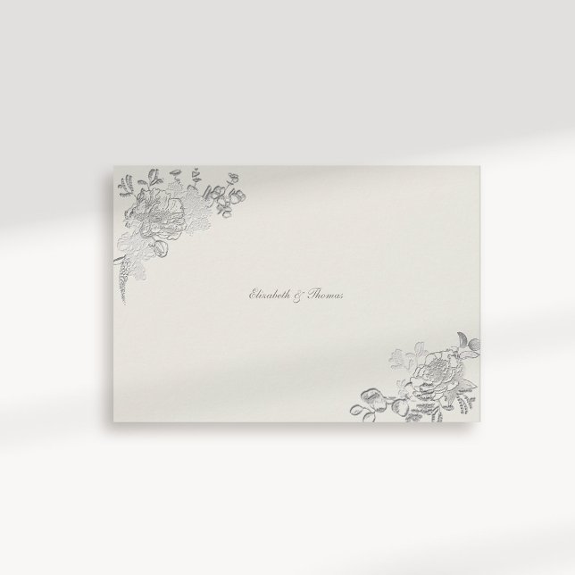 Tarjeta De Agradecimiento Faux Grabado en relieve Peony Classic Ecru Boda Gr (formal traditional elegant calligraphy wedding thank you card faux embossed peony ecru classic)