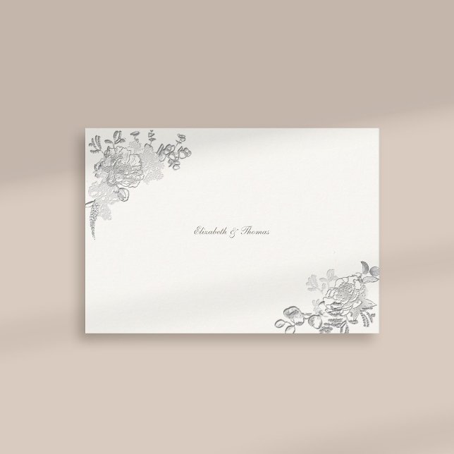 Tarjeta De Agradecimiento Faux Grabado en relieve Peony Classic Moda Boda Gr (formal traditional elegant calligraphy wedding thank you card faux embossed peony pearl classic)