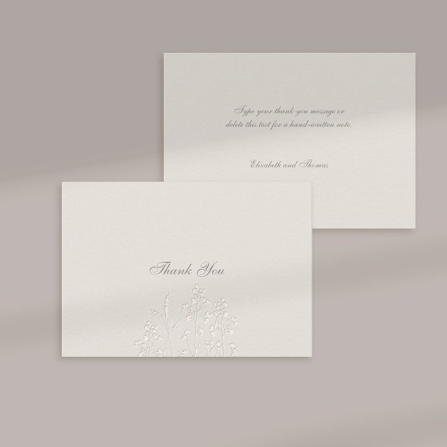 Tarjeta De Agradecimiento Faux Grabado en relieve Wildflowers Ecru Boda Grac (formal wedding thank you card traditional calligraphy ecru faux embossed wildflowers elegant classic)