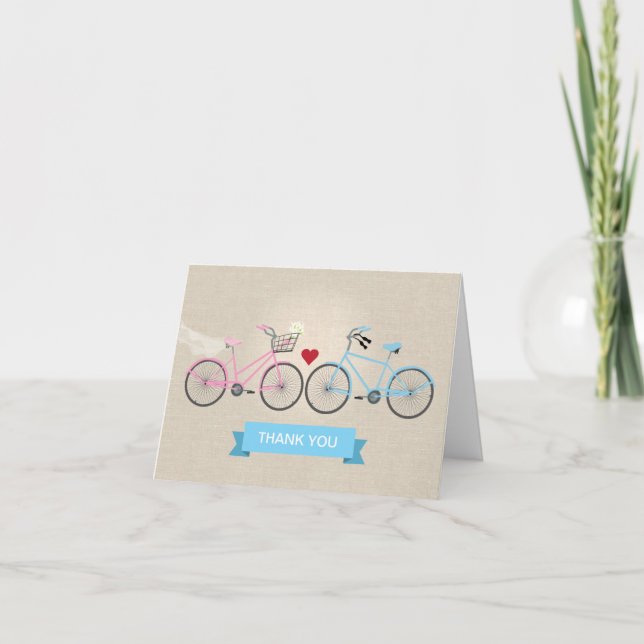 Tarjeta De Agradecimiento Faux Linen Bicycles Boda Gracias (Anverso)