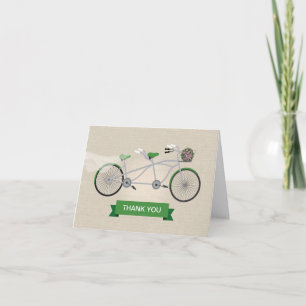 Tarjeta De Agradecimiento Faux Linen Green Tandem Bicycle Boda Gracias