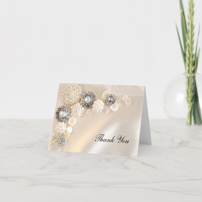Tarjeta De Agradecimiento Faux Pearl Diamond Button Bridesmaid Gracias (Anverso)