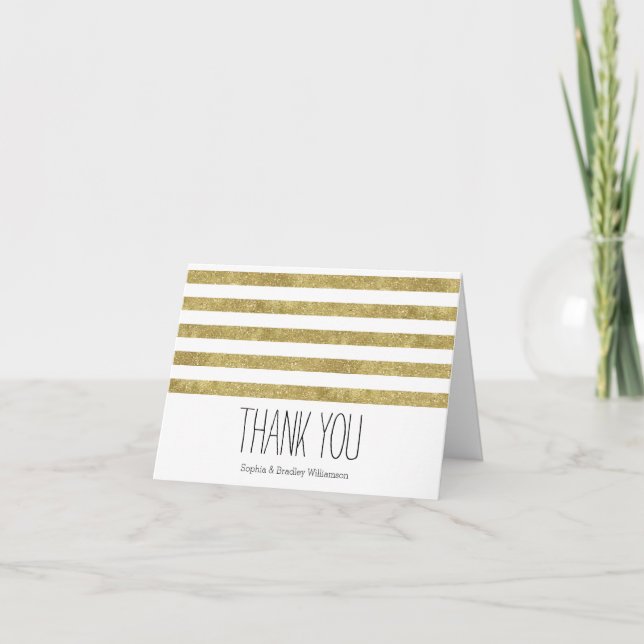 Tarjeta De Agradecimiento Faux Purpurinoso bandas de oro Gracias (Anverso)
