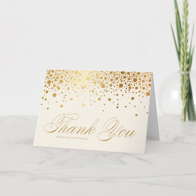 Tarjeta De Agradecimiento Faux Relieve metalizado dorado Confetti Dots Ivory (Anverso)
