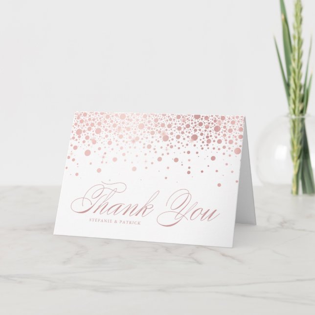 Tarjeta De Agradecimiento Faux Rosa Gold Confetti Dots Boda (Anverso)