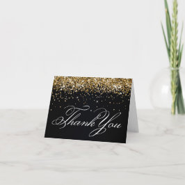 Tarjeta De Agradecimiento Faux Sparkly Gold Purpurina Black