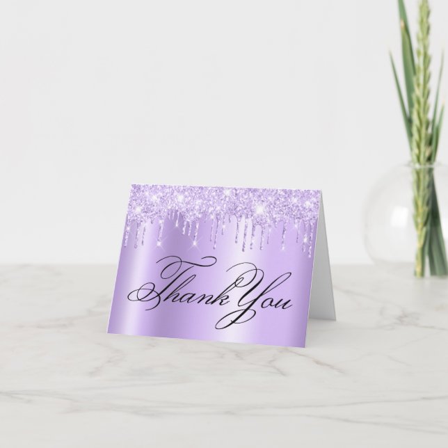 Tarjeta De Agradecimiento Faux Sparkly Light Purple Purpurinas Drimbre (Anverso)
