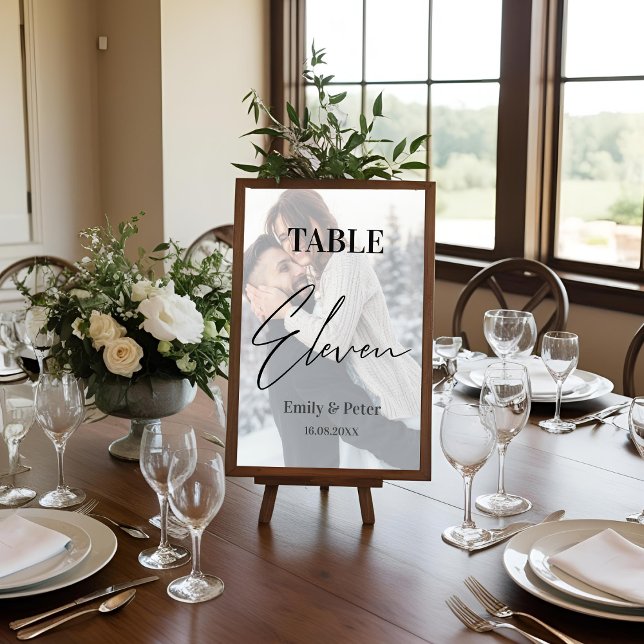 Tarjeta De Agradecimiento Faux Vellum Boda de fotografía Eleven número de ta (Faux Vellum Photo Wedding Eleven Table Number)