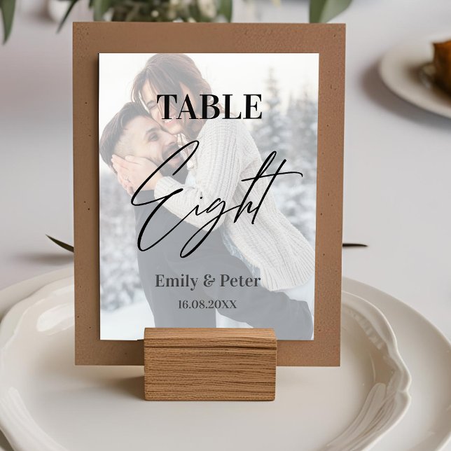 Tarjeta De Agradecimiento Faux Vellum Foto Boda Ocho número de tabla (Faux Vellum Photo Wedding Eight Table Number)