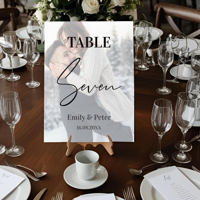 Tarjeta De Agradecimiento Faux Vellum Foto Boda Siete Número de Tabla (Faux Vellum Photo Wedding Seven Table Number)