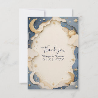 Tarjeta De Agradecimiento fauxcut Boda Celestial Bajo la Luz de la Luna Estr