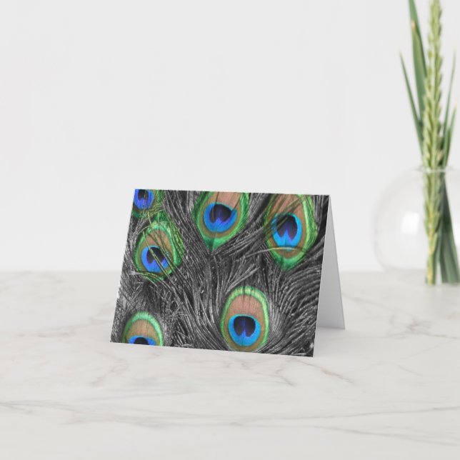 Tarjeta De Agradecimiento Feather Black & White Peacock Feather (Anverso)