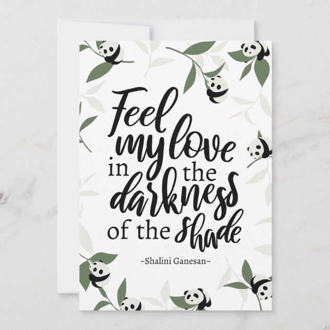 Tarjeta De Agradecimiento Feel My Love cita el arte panda (Anverso)