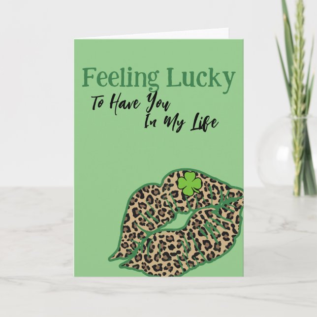 Tarjeta De Agradecimiento Feeling Lucky St. Patrick's Day Leopard Green Card (Anverso)