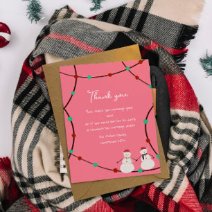 Tarjeta De Agradecimiento Felices Fiestas – Duo de Muñecos de Nieve y Luces