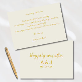 Tarjeta De Agradecimiento Felices para Siempre Monograma de Oro Blanco Alaba