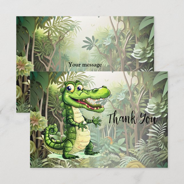 Tarjeta De Agradecimiento Felices y salvajes árboles de selva de cocodrilos (Anverso / Reverso)