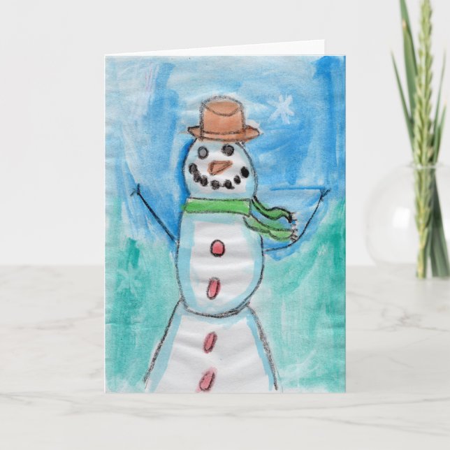 Tarjeta De Agradecimiento Felicidad a los hombres de nieve - Arte para niños (Anverso)