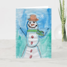 Tarjeta De Agradecimiento Felicidad de Muñeco de Nieve - Arte Infantil para 