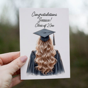 Tarjeta De Agradecimiento Felicidades a la graduada rubia de negro