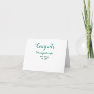 Tarjeta De Agradecimiento Felicidades pareja de boda azul verde nombre año a