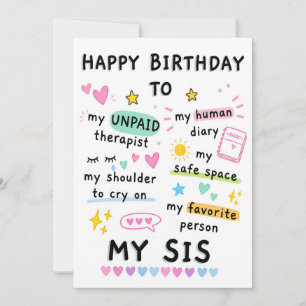 Tarjeta De Agradecimiento Felicitación divertida de cumpleaños para hermana