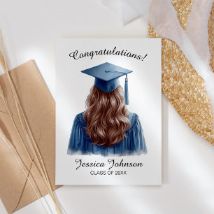 Tarjeta De Agradecimiento Felicitaciones Brunette Graduada en Azul