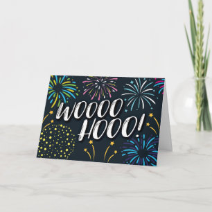 Tarjeta De Agradecimiento Felicitaciones, WOOO HOOO! con fuegos artificiales